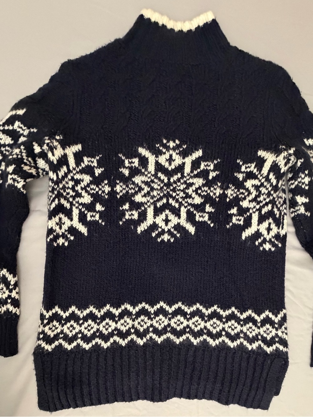 Talbots Navy and White Fair Isle Mock Turtleneck Sweater